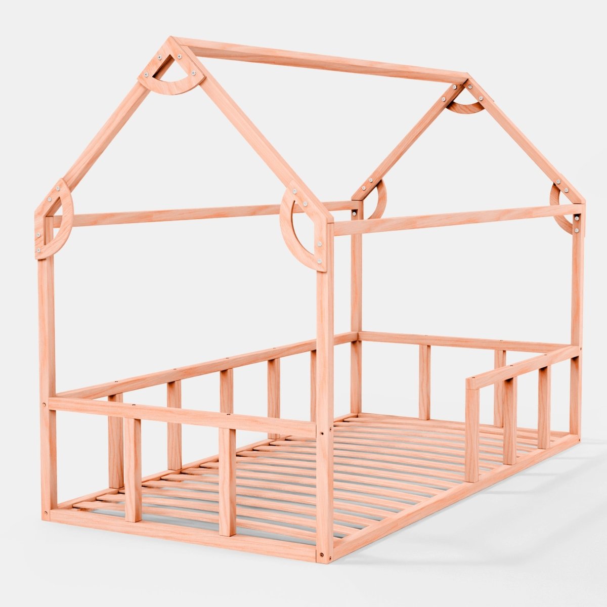 Twin Size Montessori House Bed for Kids with Fence