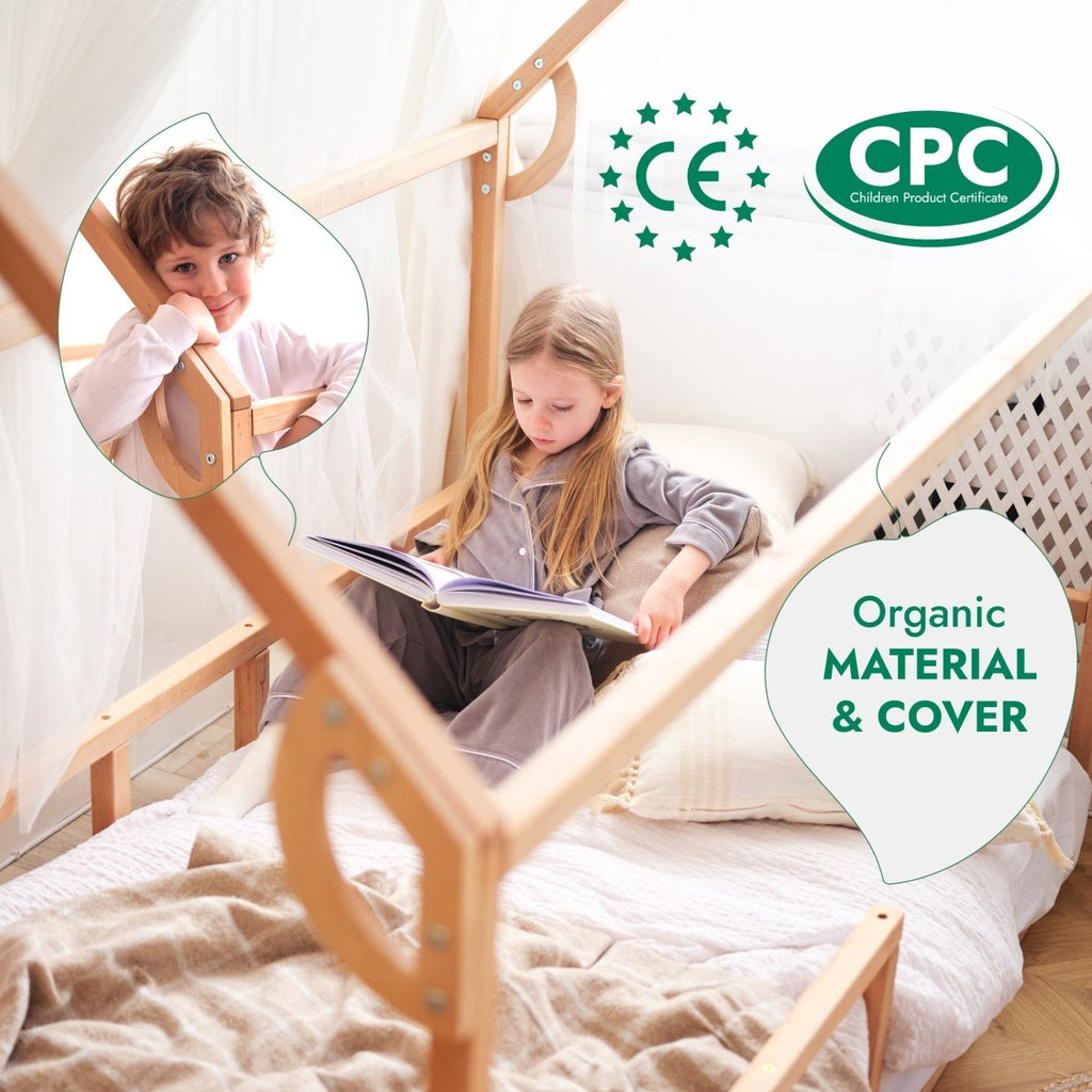 Twin Size Montessori House Bed for Kids with Fence
