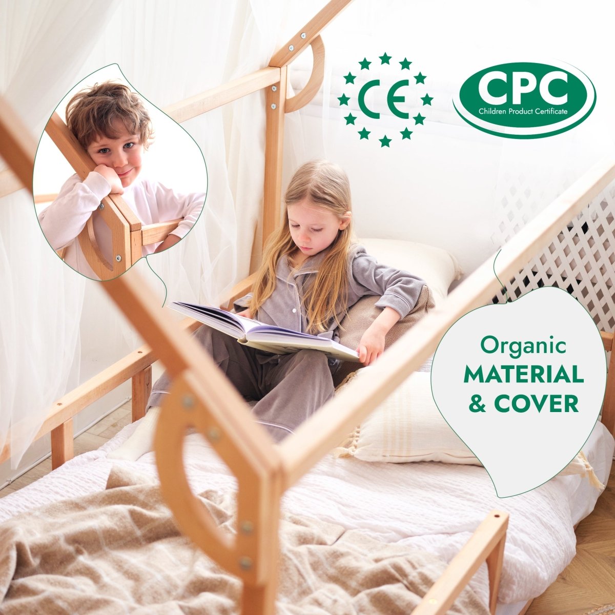 Twin Size Montessori House Bed for Kids with Fence