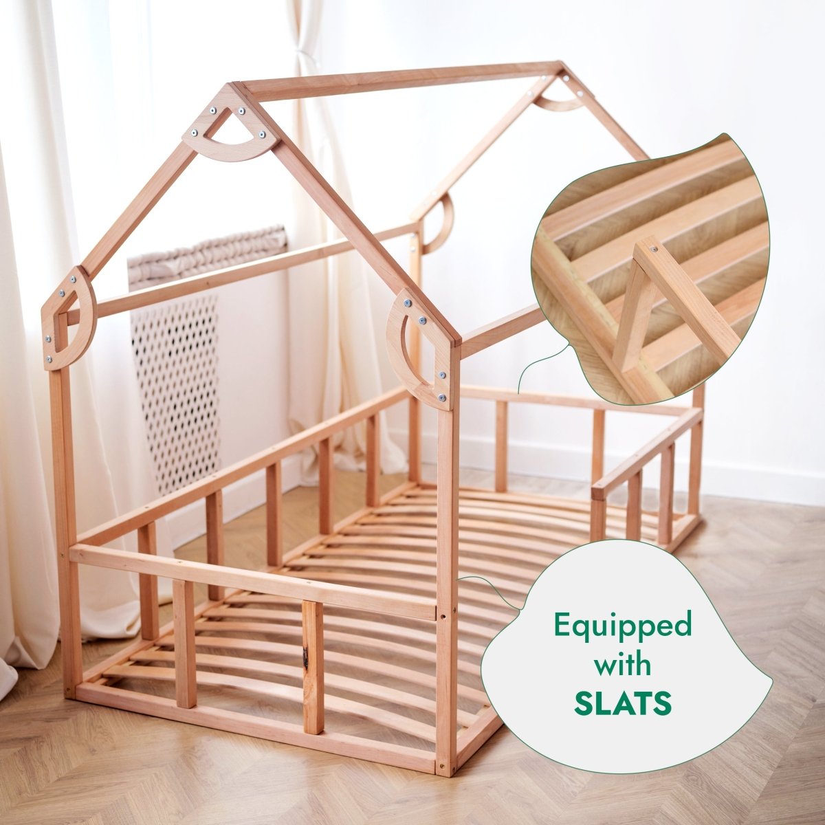 Twin Size Montessori House Bed for Kids with Fence