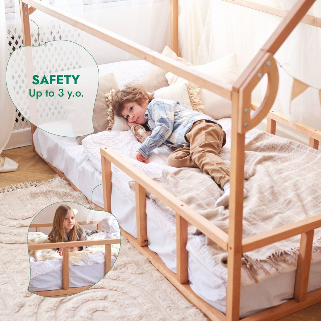 Twin Size Montessori House Bed for Kids with Fence