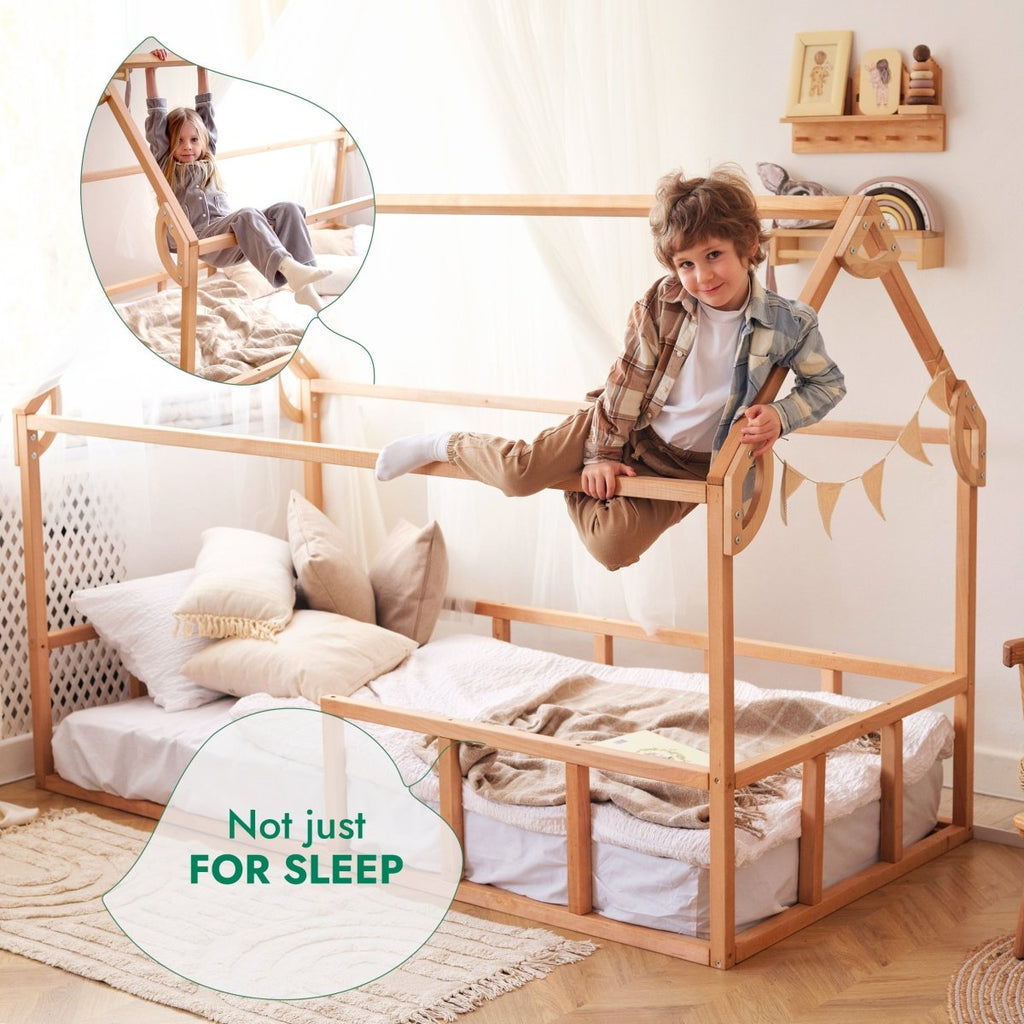Twin Size Montessori House Bed for Kids with Fence